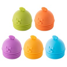 FLaiTO 矽膠動物插座蓋 5件組, 海狗款 (綠色+橘色+紫色+黃色+藍色), 1組