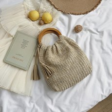 소리달 여성용 고리리 라탄 핸드 미들 토트 비치 가방