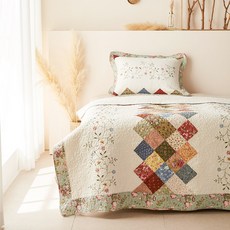 La Pomme Blanc 絎縫床罩 + 枕頭套組, 拼布(正面), 象牙白(背面)