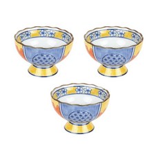 五體舒暢A手柄陶瓷甜點碗 3個, 黃色圖案, 1套