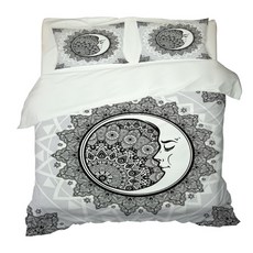 月亮圖紋印花被套+枕套 2入, 混合顏色