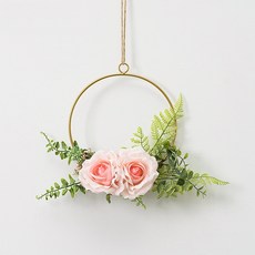 家居咖啡廳內牆裝飾花飾23朵圓形粉色玫瑰, 粉色+綠色