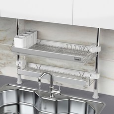 STAFIX One touch水槽瀝水架+餐具收納盒組, 2層, 銀色, 1組