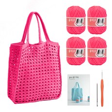 yarna 올리오 봉봉 네트백 DIY 패키지 실 4p + 돗바늘, 743 네온핑크(실), 랜덤발송(바늘), 1세트