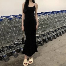 묘먀미 여성용 기본 무지 몸매핏 끈나시 롱 원피스 MMM138