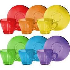 EXCELSA 濃縮咖啡杯碟 540ml, 紅色 + 橘色 + 黃色 + 綠色 + 藍色 + 紫色, 6套