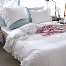 파코홈 굿메이드 60수 샤틴 프릴 홑겹 이불 커버, 화이트