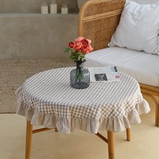 Casa Story 基本格紋圓形桌布, 1個, 米色, 2人(直徑100cm)