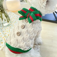 狗狗蝴蝶結鈕扣撞色針織高領毛衣 PRDP050, 綠色