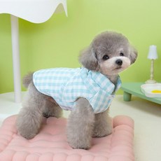 파스텔펫 반려동물 체크 극세사 패딩 조끼, 블루, 1개