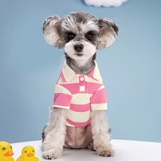 픽앤펫 강아지 프레피 스트라이프 미니 폴로 셔츠, 핑크, 1개