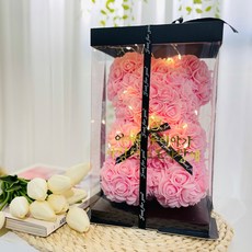 可愛玫瑰熊+包裝盒+LED燈串+裝飾貼紙, 粉色(07 1st款 S號), 1組
