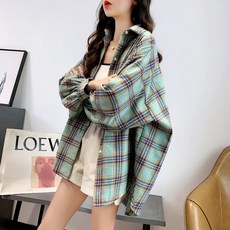 PEONIST 女款薄款格紋寬鬆襯衫