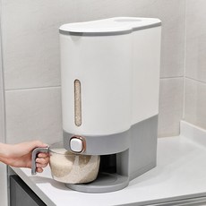 Lead home 一觸式密封雜糧保管米桶 10kg+量杯組, 1套, 象牙白 + 灰色