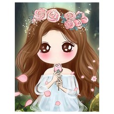KMELLIE 5D 圓形鑽石畫 DIY 套組 20 x 30 cm, 粉紅玫瑰少女, 1套