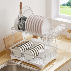 Hwik 自動排水大容量碗盤瀝水架, 白色