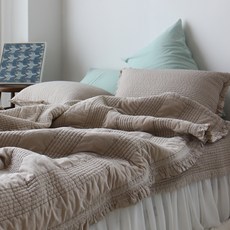 RIN'S HOME 素色60支水洗棉絎縫薄被, 淺褐色