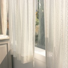 ANDCOTTON 波西米亞浪漫蕾絲窗簾 掛鉤式, 米白色