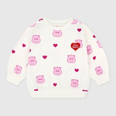 Care Bears 女童款滿版樂觀小熊愛心印花寬鬆大學T