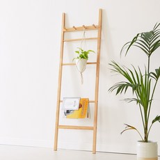 우디홈 엣지형 원목 스탠드 옷걸이 사다리 행거, 내추럴