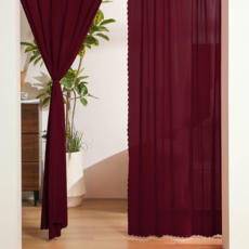 Ecster 現代簡約廚房門窗多用途穿桿式門簾隔斷簾, 勃根地紅