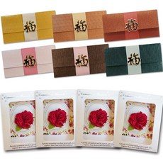 永恆康乃馨胸花 X30-2 4入+ 燙金裝飾零用錢信封 S5 6種套組, 混合色, 1套