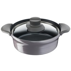 Tefal 法國特福 電磁爐適用Gourmet系列鈦塗層雙耳淺湯鍋+玻璃鍋蓋, 灰色, 24cm