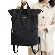 MissBaek 女款 Longlee 抽繩尼龍工裝輕量旅行用口袋防水後揹包, 黑色