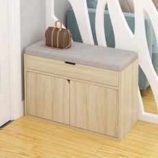 Avenue Goods鞋櫃椅凳子收納長椅多功能收納沙發 楓木 櫻花 木頭 80cm, 灰色真皮後備箱+車門