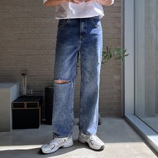 jogunshop 男士破損亮點寬版丹寧牛仔褲 P6671