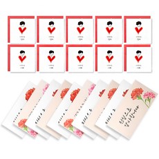 康乃馨手寫字零用錢信封 10入 + 留言卡 媽媽 5入 + 爸爸 5入 套組, 隨機出貨(零用錢信封)