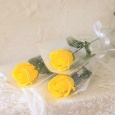 센트바스켓 비누꽃 쁘띠 장미 한송이 꽃다발, 옐로우, 3개