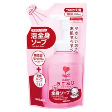 SARAYA arau 愛樂寶 寶貝無添加2合1洗髮沐浴泡泡 補充包, 400ml, 1包