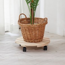 KOXINA 圓形扁柏木移動式花盆架, 混合色