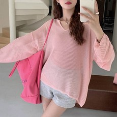 앤드스타일 여성용 유니브이넥라인 시스루 니트 262666