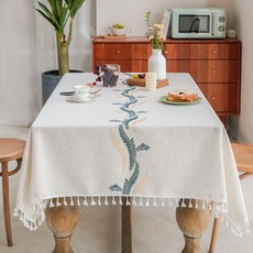 北歐風格刺繡圖案桌巾, 藍色, 90 x 140 cm