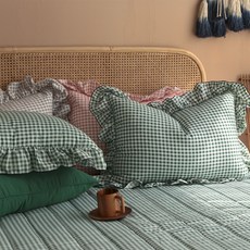 HELLOSLEEP 無塵格紋荷葉邊枕頭套