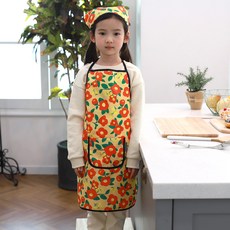 bebe chouette 孩童印花防水圍裙+頭巾+伸縮扣 2入