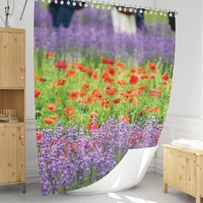 浴室浴簾 紫羅蘭花海款+金屬夾環 10入組, 1套, 多彩(混合)顏色