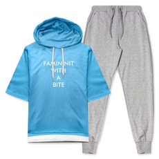 YTCLOSET 層次感大尺碼短袖連帽運動服上下套裝