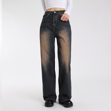 Hip & Fit 女款復古噴砂水洗寬版牛仔褲 短版