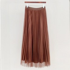 티탁 여성용 빅사이즈 데일리 샤 플리츠 밴딩 양면착용 A라인 롱 스커트 TTCC32