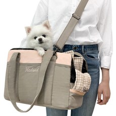 펫츠랜드 반려동물 컴포어 이동 가방 + 이너 쿠션 세트, 핑크베이지, 1개