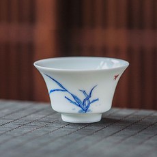 Kyungdeukjin青花茶碗茶杯, 白+藍, 1個