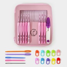 Sewing by Hand 毛線用鉤針 8種 + 毛線縫針 5種 + 段數環 10種 + 紗剪 + 收納盒套組, 1套