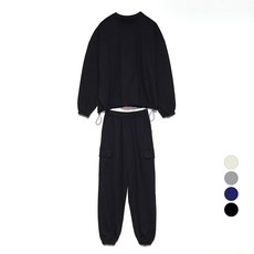 Planday 女性寬鬆版都會風抽繩大學T + 工裝束口褲套裝