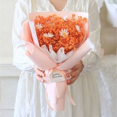 ScentBasket 雛菊滿天星不凋花LED燈飾花束, 橘色