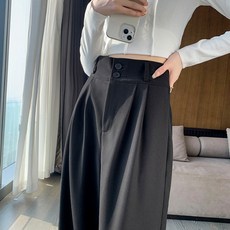 PEONIST 女款高腰雙釦雙褶寬褲