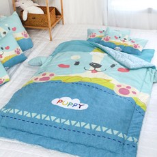 [디자인엔] 허니베어 키즈이불+토퍼+솜베개 어린이집낮잠이불세트, 블루