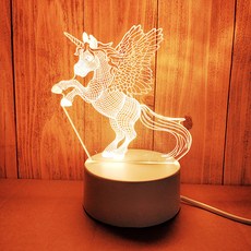 쿼르디 LED 아크릴 3D 무드등 USB 터치 스위치 3컬러 페가수스, 혼합색상